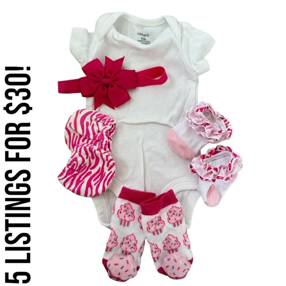 Carter’s newborn baby girl bodysuit accessory bundle lot